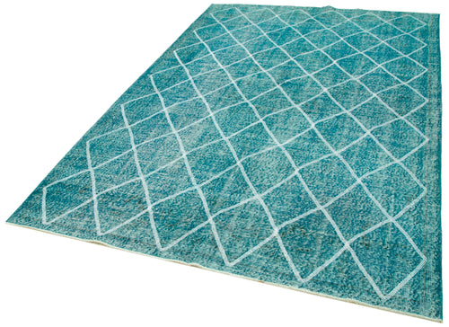Geometric Carpet Turquoise Geometric Cotton Wool Handmade Area Rug 6'0'' x 9'6''
