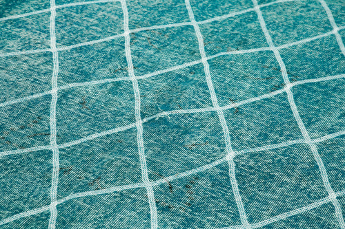 Geometric Carpet Turquoise Geometric Cotton Wool Handmade Area Rug 6'0'' x 9'6''