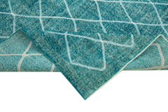 Geometric Carpet Turquoise Geometric Cotton Wool Handmade Area Rug 6'0'' x 9'6''