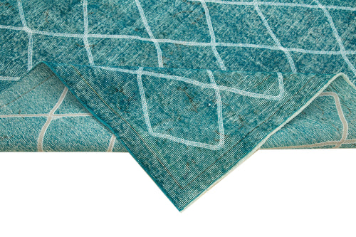 Geometric Carpet Turquoise Geometric Cotton Wool Handmade Area Rug 6'0'' x 9'6''