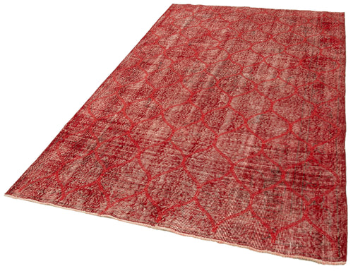 Geometric Carpet Red Geometric Cotton Wool Handmade Area Rug 5'1'' x 8'10''
