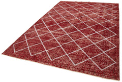 Geometric Carpet Red Geometric Cotton Wool Handmade Area Rug 6'8'' x 10'0''
