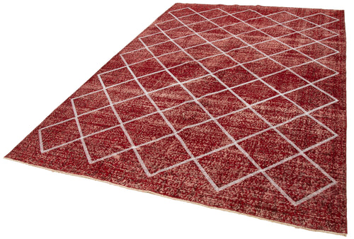 Geometric Carpet Red Geometric Cotton Wool Handmade Area Rug 6'8'' x 10'0''