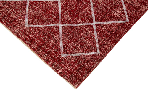 Geometric Carpet Red Geometric Cotton Wool Handmade Area Rug 6'8'' x 10'0''