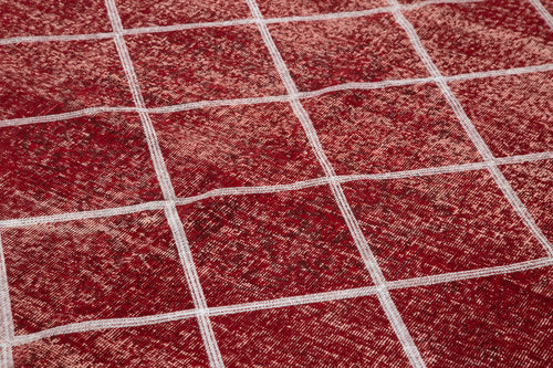 Geometric Carpet Red Geometric Cotton Wool Handmade Area Rug 6'8'' x 10'0''
