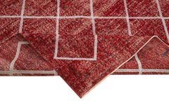 Geometric Carpet Red Geometric Cotton Wool Handmade Area Rug 6'8'' x 10'0''