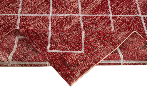 Geometric Carpet Red Geometric Cotton Wool Handmade Area Rug 6'8'' x 10'0''