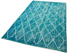Geometric Carpet Turquoise Geometric Cotton Wool Handmade Area Rug 4'10'' x 8'2''