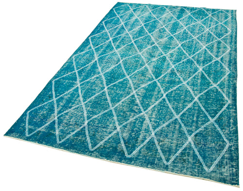 Geometric Carpet Turquoise Geometric Cotton Wool Handmade Area Rug 4'10'' x 8'2''