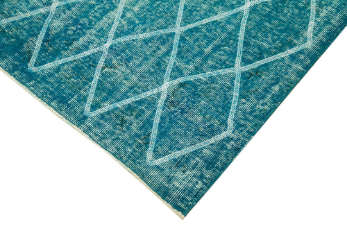 Geometric Carpet Turquoise Geometric Cotton Wool Handmade Area Rug 4'10'' x 8'2''