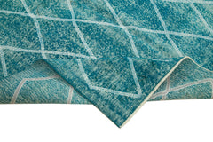 Geometric Carpet Turquoise Geometric Cotton Wool Handmade Area Rug 4'10'' x 8'2''