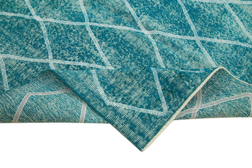 Geometric Carpet Turquoise Geometric Cotton Wool Handmade Area Rug 4'10'' x 8'2''