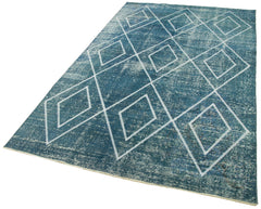 Geometric Carpet Blue Geometric Cotton Wool Handmade Area Rug 4'11'' x 8'7''