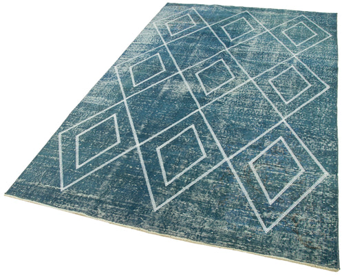 Geometric Carpet Blue Geometric Cotton Wool Handmade Area Rug 4'11'' x 8'7''