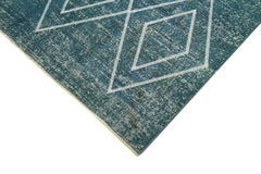 Geometric Carpet Blue Geometric Cotton Wool Handmade Area Rug 4'11'' x 8'7''