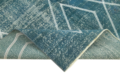 Geometric Carpet Blue Geometric Cotton Wool Handmade Area Rug 4'11'' x 8'7''