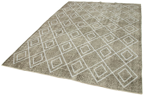 Geometric Carpet Grey Geometric Cotton Wool Handmade Area Rug 6'6'' x 9'5''