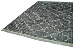 Geometric Carpet Black Geometric Cotton Wool Handmade Area Rug 7'4'' x 10'6''