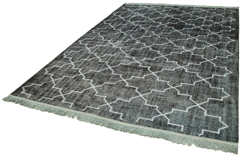 Geometric Carpet Black Geometric Cotton Wool Handmade Area Rug 7'4'' x 10'6''