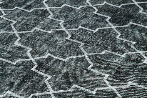 Geometric Carpet Black Geometric Cotton Wool Handmade Area Rug 7'4'' x 10'6''
