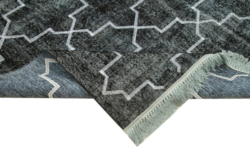 Geometric Carpet Black Geometric Cotton Wool Handmade Area Rug 7'4'' x 10'6''