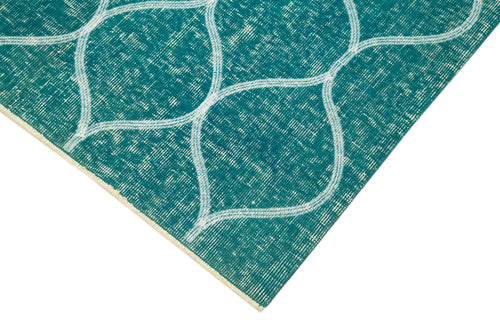 Handmade Area Rug - Turquoise Geometric Cotton Wool Vintage Turkish Carpet 3'6''x6'7''