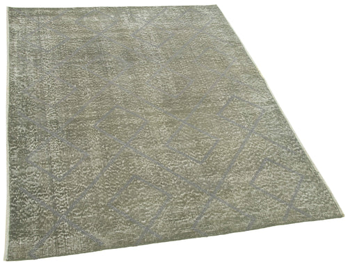 Handmade Area Rug – Grey Geometric Wool & Cotton Carpet 3'10''x5'1'' Durable Soft