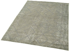 Handmade Area Rug – Grey Geometric Wool & Cotton Carpet 3'10''x5'1'' Durable Soft