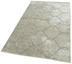 Handmade Area Rug - Grey Geometric Cotton Wool Carpet 3'9''x6'10'' Durable Soft