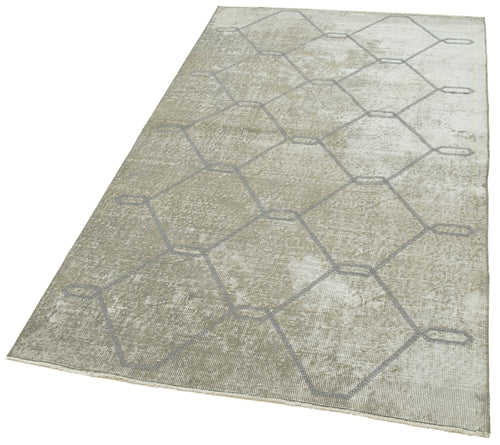 Handmade Area Rug - Grey Geometric Cotton Wool Carpet 3'9''x6'10'' Durable Soft