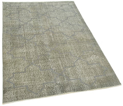 Handmade Area Rug - Grey Geometric Wool & Cotton Carpet 3'8''x6'1'' Vintage Style
