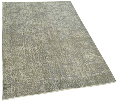 Handmade Area Rug - Grey Geometric Wool & Cotton Carpet 3'8''x6'1'' Vintage Style