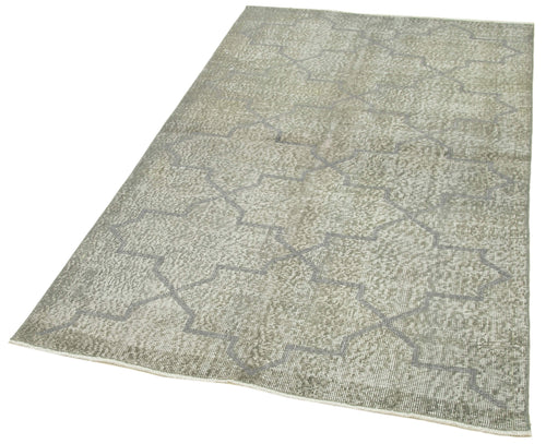 Handmade Area Rug - Grey Geometric Wool & Cotton Carpet 3'8''x6'1'' Vintage Style