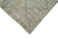 Handmade Area Rug - Grey Geometric Wool & Cotton Carpet 3'8''x6'1'' Vintage Style