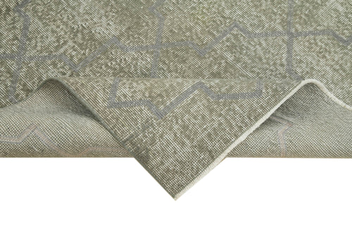 Handmade Area Rug - Grey Geometric Wool & Cotton Carpet 3'8''x6'1'' Vintage Style