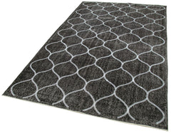Geometric Carpet Black Geometric Cotton Wool Handmade Area Rug 5'4'' x 8'10''