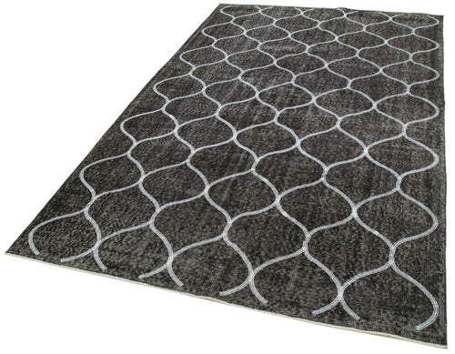 Geometric Carpet Black Geometric Cotton Wool Handmade Area Rug 5'4'' x 8'10''