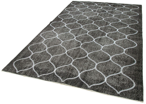 Geometric Carpet Black Geometric Cotton Wool Handmade Area Rug 6'0'' x 9'3''