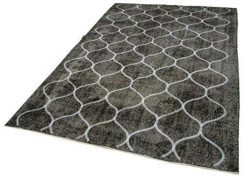 Geometric Carpet Black Geometric Cotton Wool Handmade Area Rug 5'9'' x 8'8''