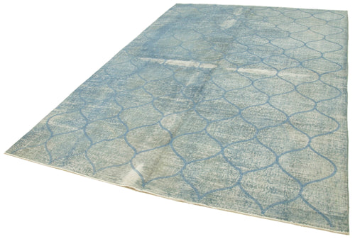 Geometric Carpet Blue Geometric Cotton Wool Handmade Area Rug 6'7'' x 9'11''