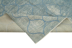 Geometric Carpet Blue Geometric Cotton Wool Handmade Area Rug 6'7'' x 9'11''