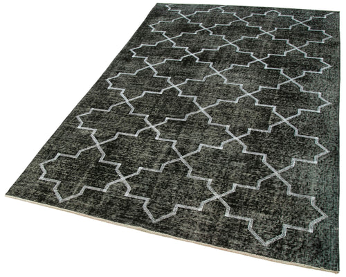 Geometric Carpet Black Geometric Cotton Wool Handmade Area Rug 4'8'' x 7'7''