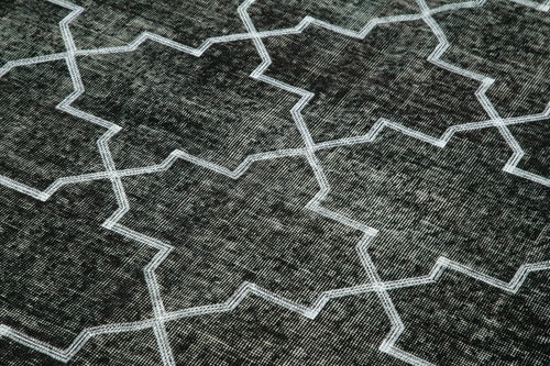 Geometric Carpet Black Geometric Cotton Wool Handmade Area Rug 4'8'' x 7'7''