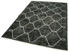 Geometric Carpet Black Geometric Cotton Wool Handmade Area Rug 4'8'' x 6'11''