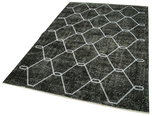 Geometric Carpet Black Geometric Cotton Wool Handmade Area Rug 4'8'' x 6'11''