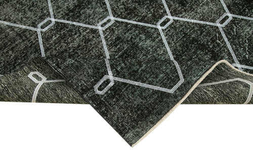 Geometric Carpet Black Geometric Cotton Wool Handmade Area Rug 4'8'' x 6'11''