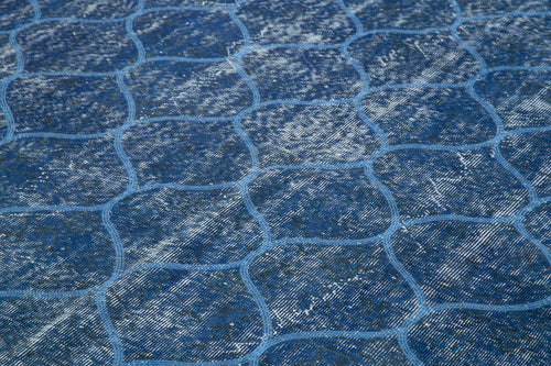 Geometric Carpet Blue Geometric Cotton Wool Handmade Area Rug 6'8'' x 10'0''