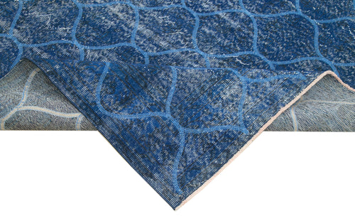 Geometric Carpet Blue Geometric Cotton Wool Handmade Area Rug 6'8'' x 10'0''