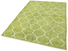 Geometric Carpet Green Geometric Cotton Wool Handmade Area Rug 4'11'' x 7'5''