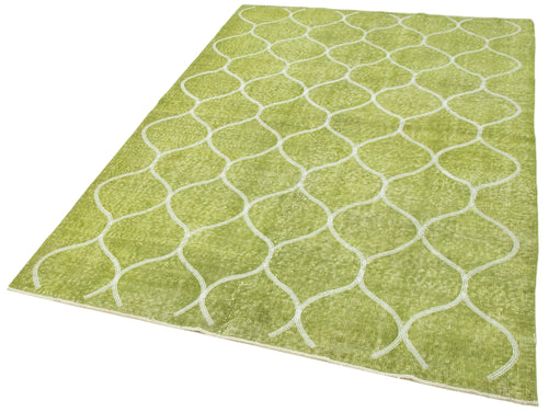 Geometric Carpet Green Geometric Cotton Wool Handmade Area Rug 4'11'' x 7'5''